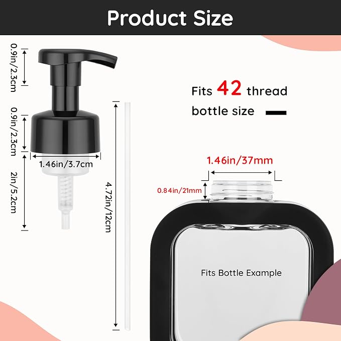 Segbeauty 3pcs Black Foam Pump Replacement for Soap Dispenser, Bathroom Foaming Hand Soap Pump Replacement for Foamer Bottle, 42 Thread Size Kitchen Face Hand Wash Foaming Bottle Lid Reusable
