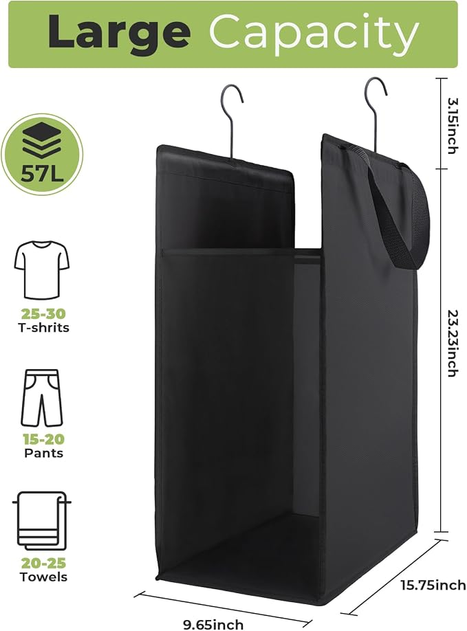 FENTEC Fentec Hanging Laundry Hamper, Hanging Laundry Basket, Slim Laundry Hamper Bag with Handles, Portable Hanging Closet Hamper, Mesh Heavy Duty Hanging Laundry Bag (Black,2 Pack)