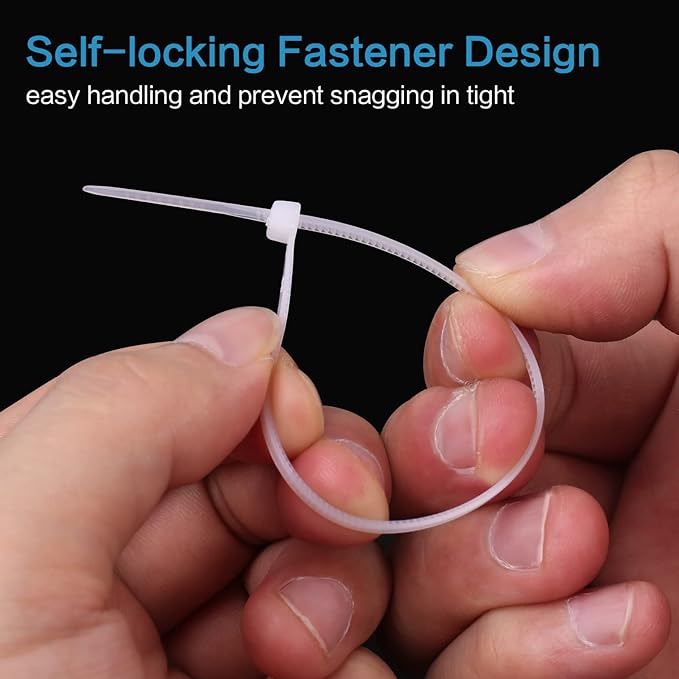 500 Pcs White Zip Ties, 8 Inch Clear Self-Locking Nylon Cable Ties, Premium Heavy Duty Plastic Wraps Wire Ties for Indoor and Outdoor