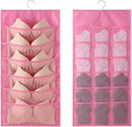 Bra and Underwear Hanging Storage Organizer Mesh Pockets Dual Sided Wall Shelves Space Saver Bag Sock Underpants Drawer Closet Clothes Rack (Pink:(6+18pockets))
