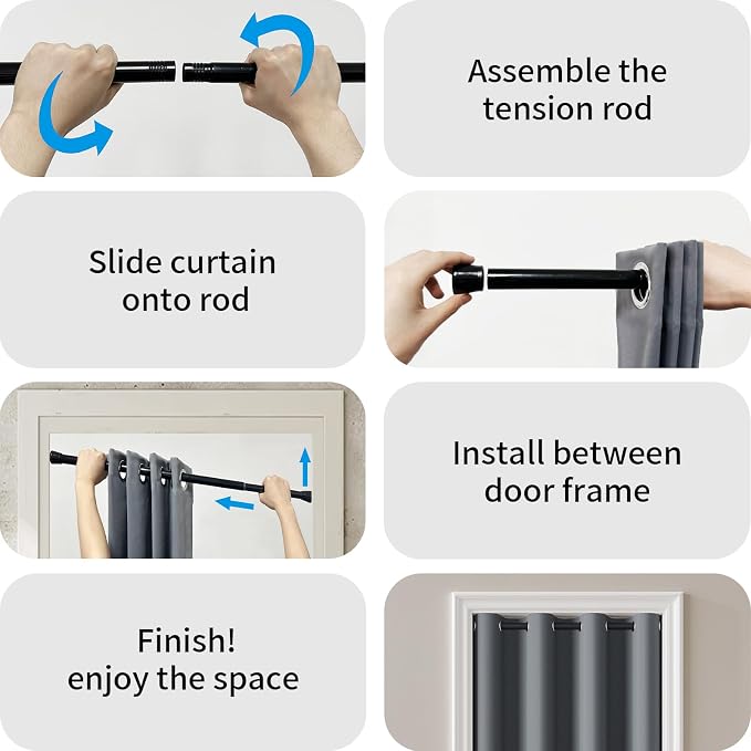 Vatge Magnetic Closet Curtain with Rod - W42 x L80, 1 Panel, Gray, Room Darkening Privacy Doorway Curtains for Open Bedroom, Temporary Door for Hallway