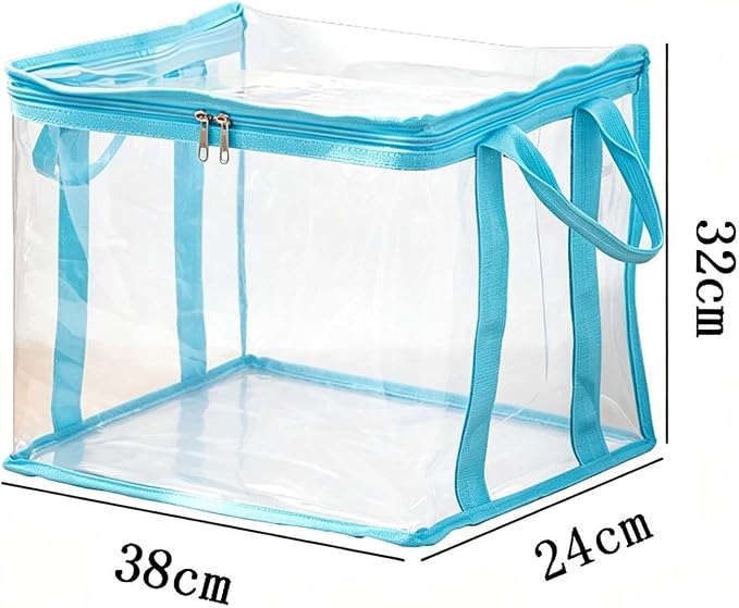 Large Clear Thick Plastic Storage Box with Hinged Lid, Heavy-Duty Durable High Capacity Organizer, Foldable Storage Box,Perfect for Home, Camping, Travel, Attic & Moving (Blue-L-2)