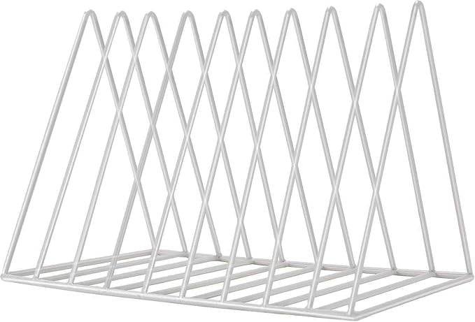 Sooyee 9 Slot Metal Record Holder Storage,White | Magazine Holder, Book Album Display Rack, Desktop File Sorter Organizer, Triangle Bookshelf Decor for Home Office