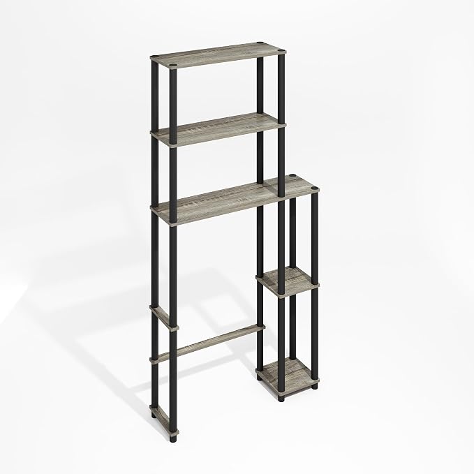 Furinno Turn-N-Tube Over The Toilet Storage, 5-Shelf Over The Toilet Organizer, Freestanding Space Saver Bathroom Shelf, for Bathroom Organizers and Storage, Grey Oak