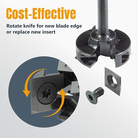 POWERTEC Slab Flattening Router Bit, 1/4" Shank, 1-3/8" Diameter, 1/2" Cutting Depth, 2+2 Flute Carbide Insert Woodworking Surfacing Bit for CNC Machine, Wood Milling & Live Edge Wood Planing (73054)