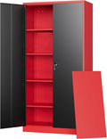 Letaya Metal Storage Cabinets with Lock, 71" Tall Locker Organizer Steel Cabinets, Adjustable Shelves 2 Doors for Home, Office, Warehouse,Garage,Industrial,Employee Lockers (Style B, Black Red)