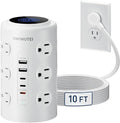 Tower Power Strip with 1 Dedicated PD 20W Fast-Charging Port, 12 Outlets, 5 USB Ports (3 USB-C), Desk Charging Station for Multiple Devices,10FT Extension Cord, Home Office Essentials