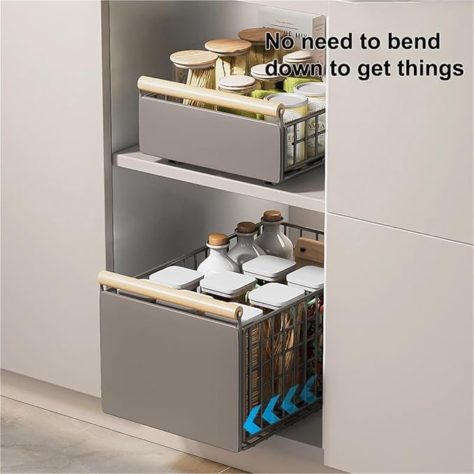 Retractable Kitchen Cabinet Pull-Out Basket - Foldable Adjustable Slide Drawer For Dish & Sink Storage Organization(Small)