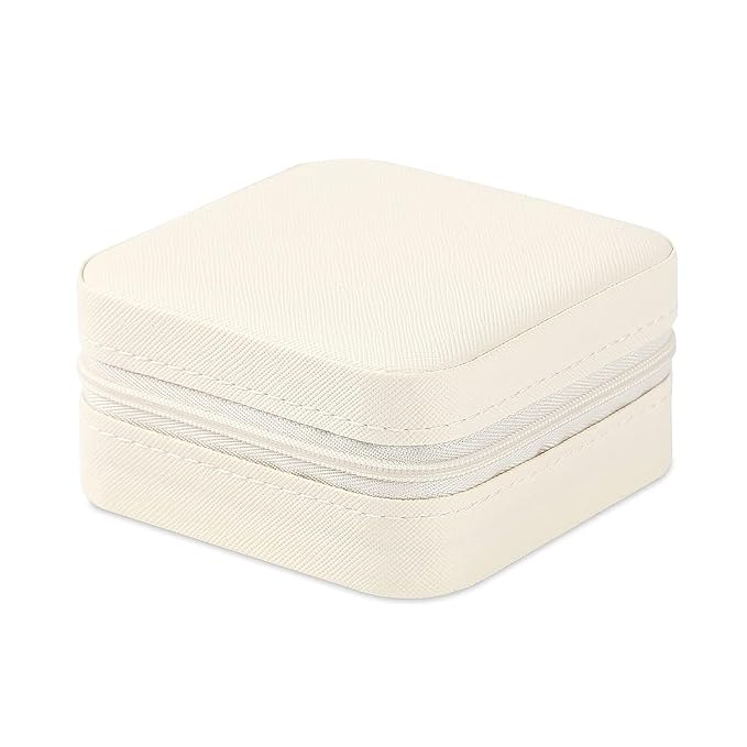 Neveika Portable Travel Mini Jewelry Box Leather Jewellery Ring Organizer Case Storage Gift Box Girls Women (2pcs White).