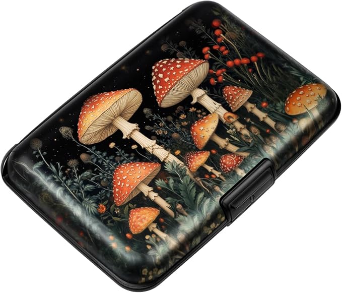Coco Rossi Credit Card Holder RFID Aluminum Small Mini Wallet Women | Metal Wallet, Business Cards Holder, ID Case, Slim Sleeves, Womens Girls Gift, Carry Proof Wallets for Travel, Mushroom