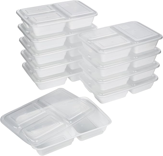 GoodCook Food Storage Containers for Meal Prep Rectangle Three Compartments & Made without BPA, 20-Piece, White