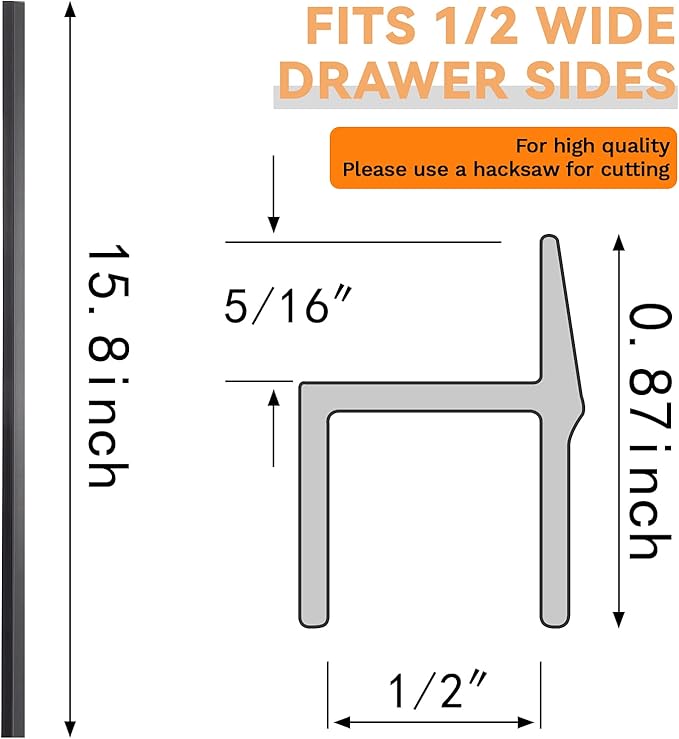 Leinuosen 6 Pcs File Cabinet Rails PVC Hanging Black Document Cabinet Rails for Drawer Sides Letter Size Office File Drawer Holder Organizer Storage, 15.8 Inches Long(1/2 Inch Wide)