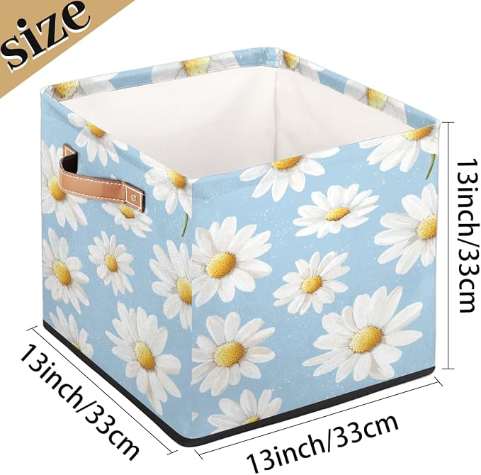 TropicalLife Floral Daisy Storage Cube, 13 Inch Fabric Cube Storage Organizer Bin for Shelves Clothes, Decorative Foldable Storage Boxes