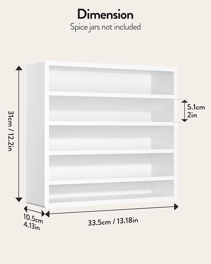 Orimade 4 Tier Spice Rack Organizer for Cabinet, Freestanding Bamboo Seasoning Rack for Countertop, Cupboard, Pantry, Kitchen, 13.18 x 4.13 x 12.2 inches(Spice Jars Not Included), White