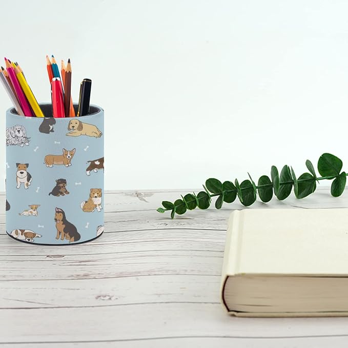 Cute Puppy Dog Pen Holder Pencil Cup for Desk Organizer | Cute Makeup Brush Holder PU Multifunctional Office Suppliesfor Decor Home Classroom School