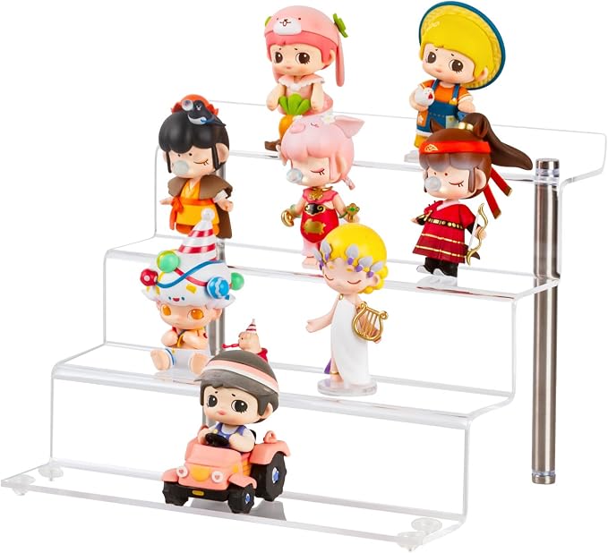 9 x 6 in Acrylic Display Risers Shelf for Pops Figures, 4 Tier Perfume Organizer Stand, Dessert Shelves for Party, Clear Display stand for Decoration and Organizer