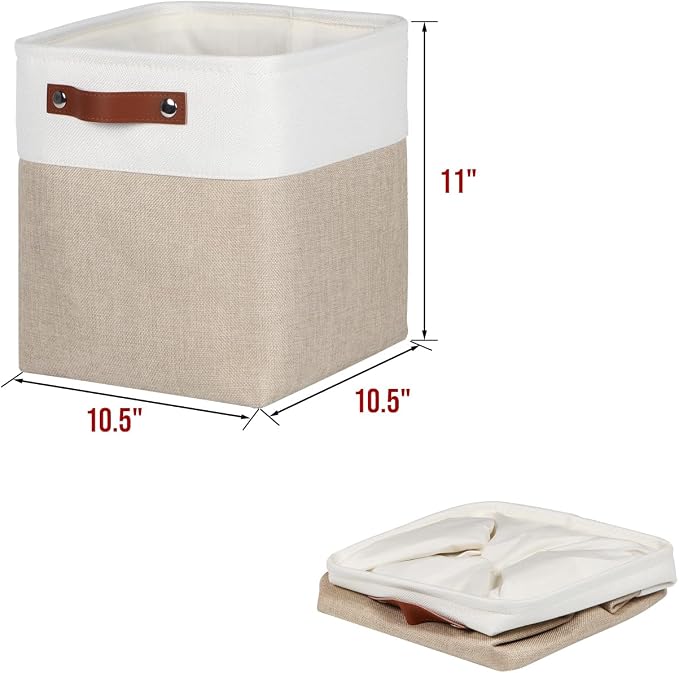 Fabric Storage Cubes 10.5x10.5x11in, Cube Storage Bins Organizers | Small storage cubes, Foldable Storage Basket, For Shelves Closet Organizers, with PU Leather Handle, 6 Pack, Beige