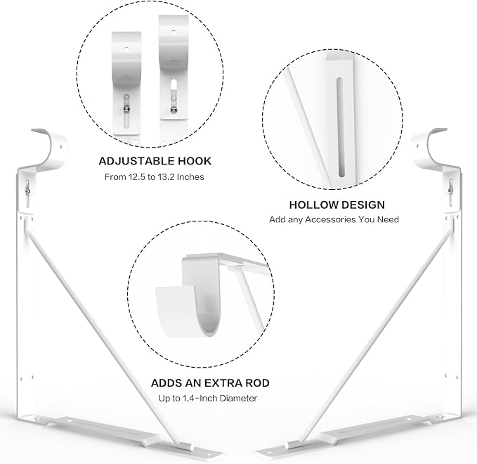 Adjustable Hook Closet Shelf and Rod Brackets, Eau 4 Packs of White Heavy Duty Closet Rod Bracket for Shelf Storage and Closet Rod, Wall Mounted Closet Shelves Bracket