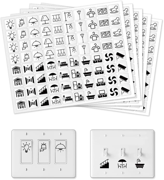 400 Pcs Light Switch Sticker Labels, 20 Designs Transparent Switch ID Sticker Black Switchboard Label Decals for Home Kitchen Bathroom Office School