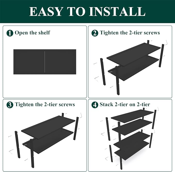 Smiry Bamboo Shoe Rack, 4 Tier Shoe Organizer for Entryway & Closet, Stackable Free Standing Storage Shelf for Shoes, Bags & Plants, Black