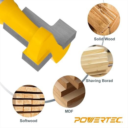 POWERTEC T Track Router Bit, Tungsten Carbide Tipped Router Bit, 1/4 Shank, 7/16" Dia., Slatwall, T Slot for Picture Frames, Plaque, Compatible with 1/4" Hex Bolts, 2PK (73027-P2)