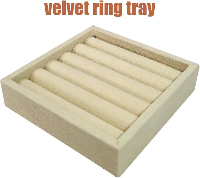 SCIKHETF Velvet Ring Earrings Studs organizer Tray Small Ring Insert Display Tray 5 Slots Stackable (Beige)