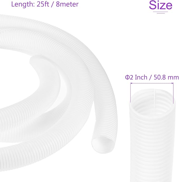 DMiotech 25ft Wire Loom Split Tubing 2 Inch(50.8 Mm) ID, Cord Protectors from Pet Flexible Conduit Cable Management for Office, Home, Garden, White