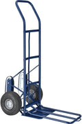 Global Industrial General Purpose Steel Hand Truck with Curved Handle & Stair Climbers, 10" Diameter Pneumatic Wheels, 14" W x 10" L Noseplate, 600 Lb. Capacity