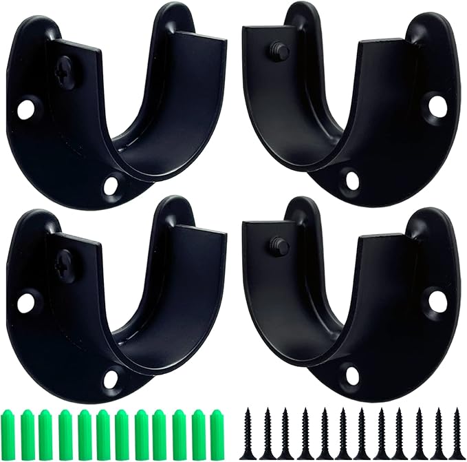 Heavy Duty Stainless Steel Closet Rod Brackets 4 Pack for 1-1/4 Pole Use as Sturdy Curtain Rod Brackets Ideal for Home and Kitchen(Open Flange)