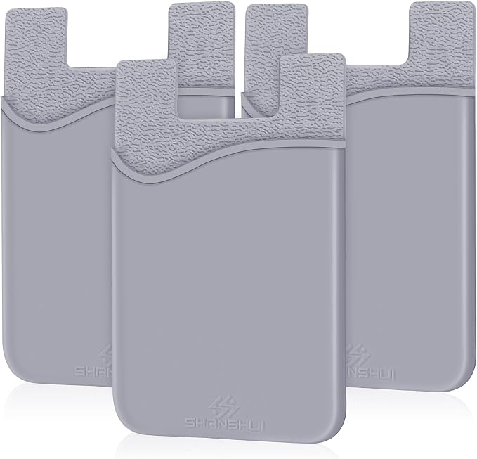 SHANSHUI Phone Card Holder, 3-in-1 Credit Card Holder - Works with Every Phone, iPhone, Android & Most Smartphones - Gray