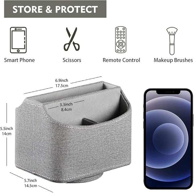 360° Rotating Remote Control Holder, PU Leather TV Remote Caddy Organizer Basket Storage Box with 5 Compartments for Pen, Pencil, Art Supplies, Makeup Brush, Office Desk Table Accessories | Nightstand Organizer Storage Box with 5 Compartments for Penci...