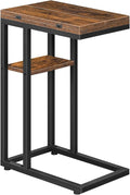 HOOBRO Foldable C Shaped End Table, C Shaped Side Table with Storage Shelf, Small Snack Table, Slide Under Couch Table for Sofa, Living Room Bedroom Small Spaces Easy Assembly, Rustic Brown BF29SF01