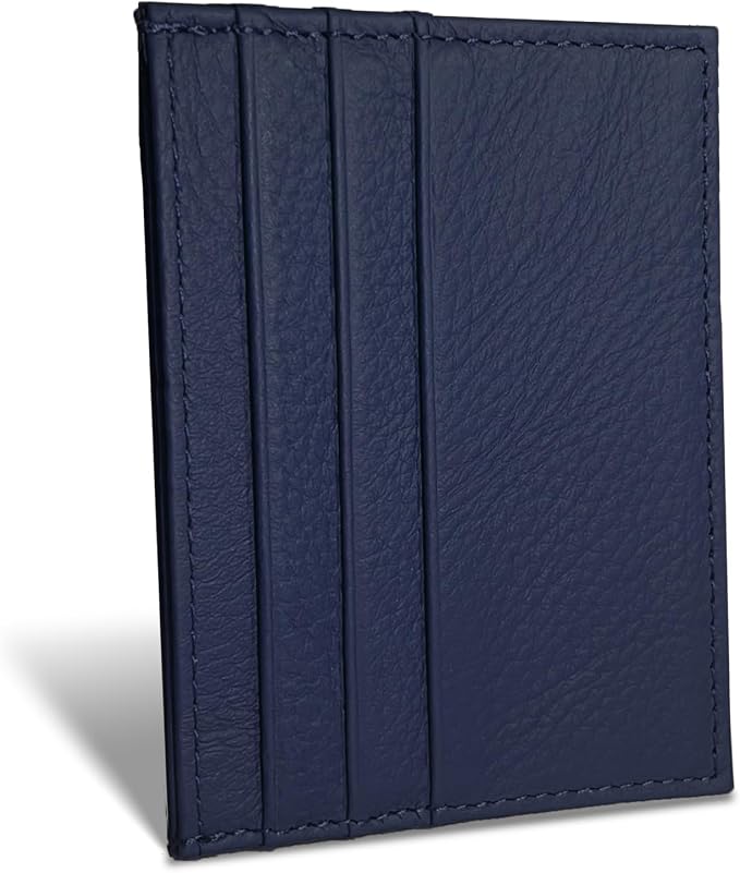 WOXVM Credit Card Holder Wallet RFID Blocking Slim Credit Card Cases Holder Premium Leather Minimalist Front Pocket Small Wallet with 6 Card Slots and 1 Pockets for Men Women (Navy Blue)