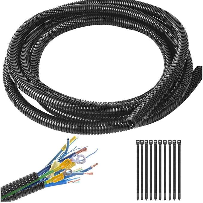 Black 1/2" inch Split Wire Loom Tubing,Alex Tech 32.8ft