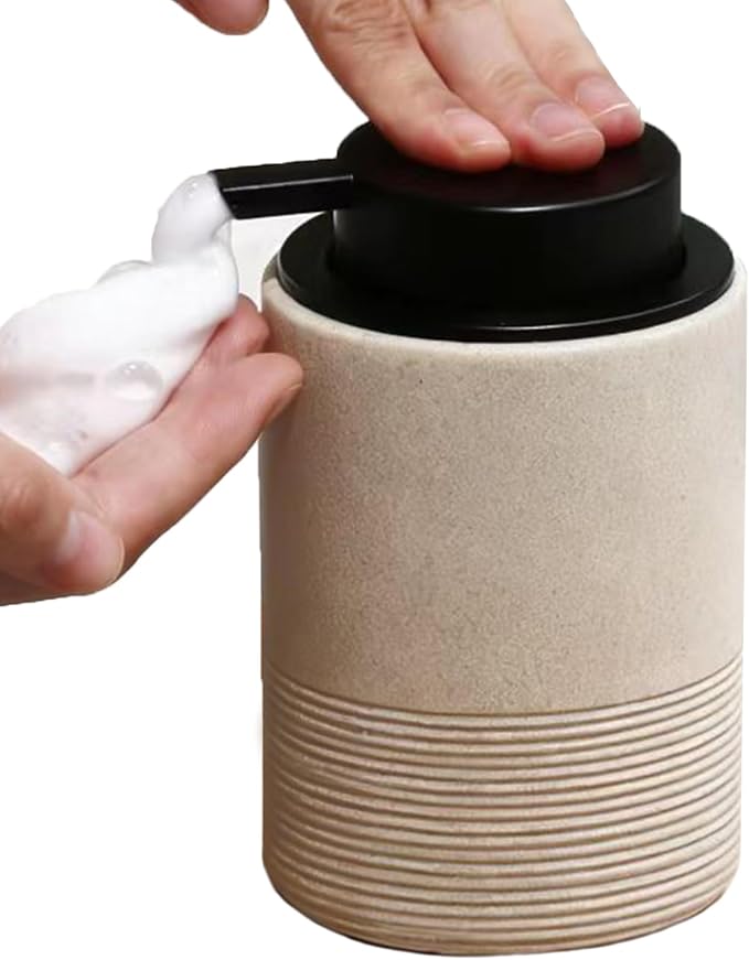 Resin Foaming Soap Dispenser, 11 OZ Bathroom & Kitchen Foam Soap Dispenser, Easy Press Pump, Refillable Hand Soap Dispenser, Modern Decor (Beige)