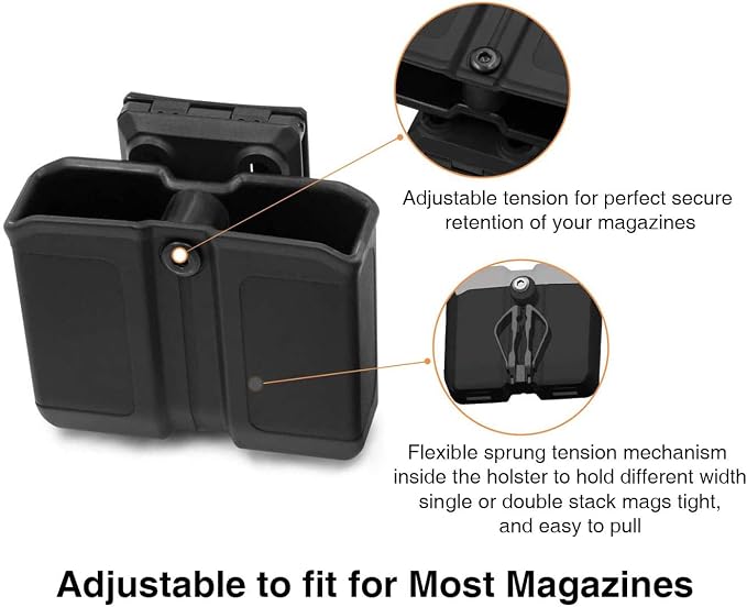 OWB Polymer Double Magazine Holster Ambidextrous Carrier, Fits 9mm/.40 Calibers Double Stack Magazines of Glock, S&W, Sig Sauer, Springfield, Taurus, Beretta, Ruger, Walther, Canik, Colt, CZ, H&K