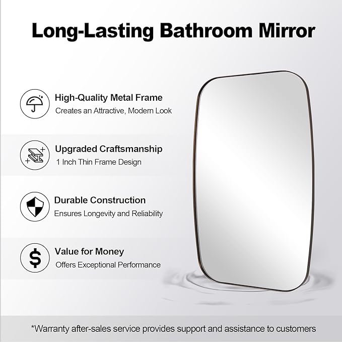 ANDY STAR Brushed Bronze Bathroom Mirror, 22x30 Oblong Mirror with Stainless Steel Metal Frame, Oval Vanity Mirror for Over Sink, Modern Anti Rust Wall Mounted