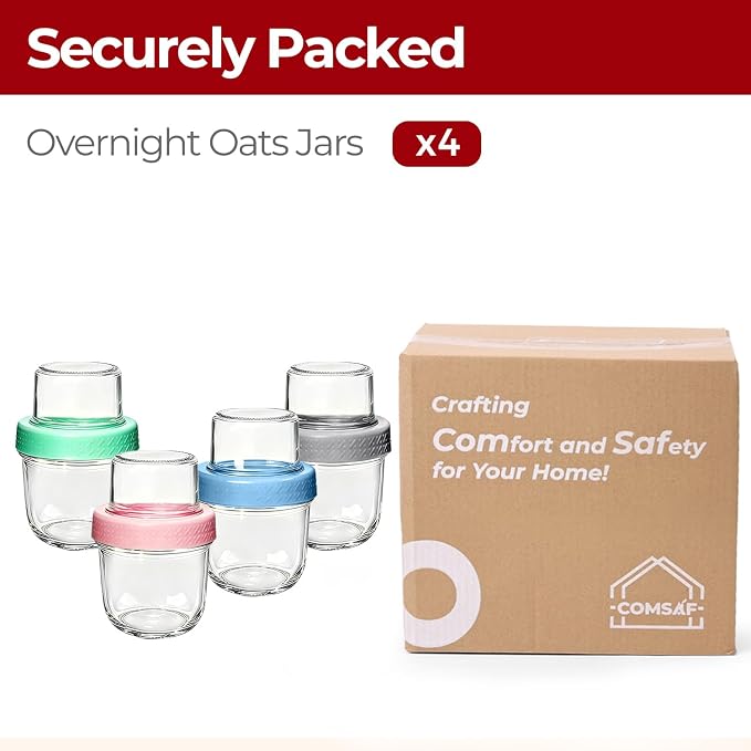 8+4 oz Glass Parfait Cups with Lids 4 Pack Yogurt Container Reusable | Dry Wet Separation, Overnight Oats Containers,Chia Pudding,Nuts, Fruit,Granola Toppings,Meal Prep Jars