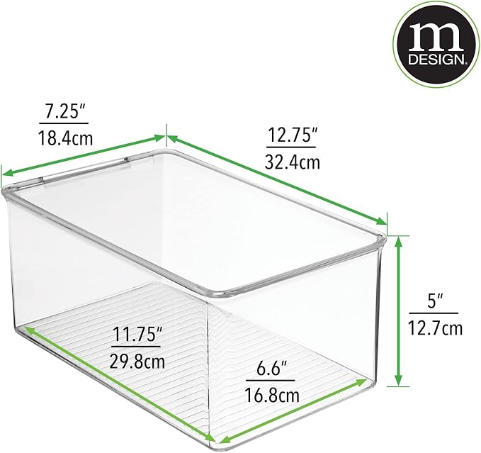 mDesign Plastic Stackable Home Office Storage Organizer Box with Hinge Lid - Holder Container Bin for Note Pads, Gel Pens, Staples, Dry Erase Markers, Tape, Supplies - Lumiere Collection - Clear