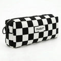 Soft Corduroy Pencil Case Pen Pouch Organizer, Small Stationery Bag | Cute black checkerboard pencil pouch, smooth zipper, daily cosmetics holder, compact organizer for school teen girls, women