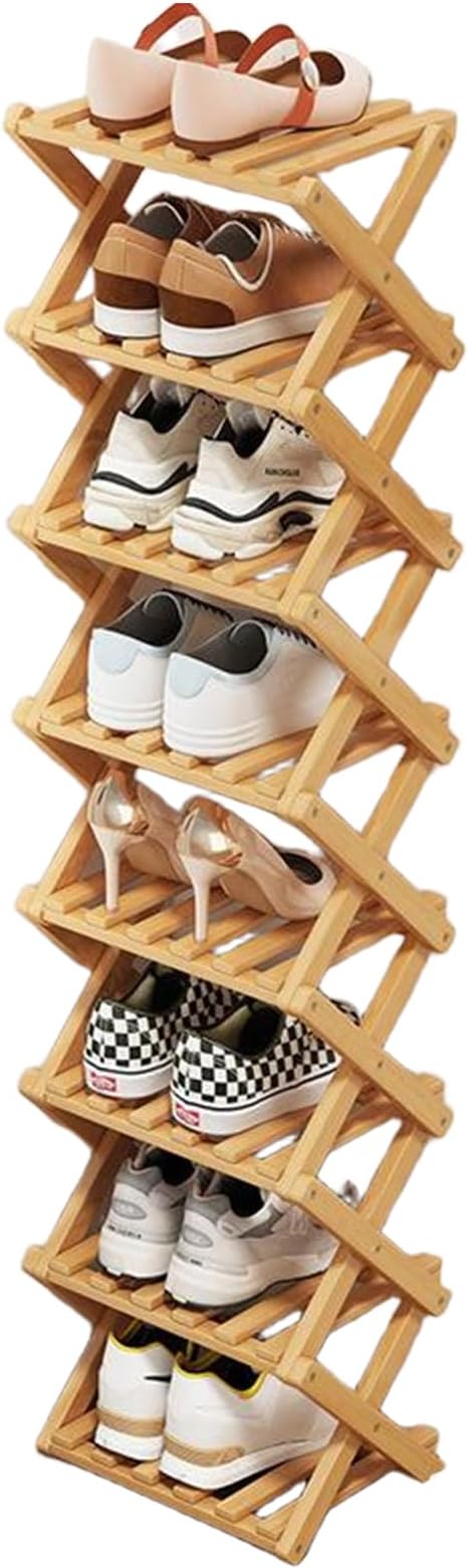 YYW Bamboo Shoe Rack, Foldable Vertical Free Standing Shoe Storage Shelf | Foldable design, Free standing for entryway or living room, Vertical shoe organizer, Space saving closet shelf