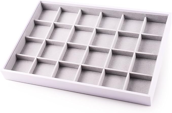 Oirlv Leather 24-Grid Jewelry Organizer White | Perfect for Daily Household Organization Or Store Display Use