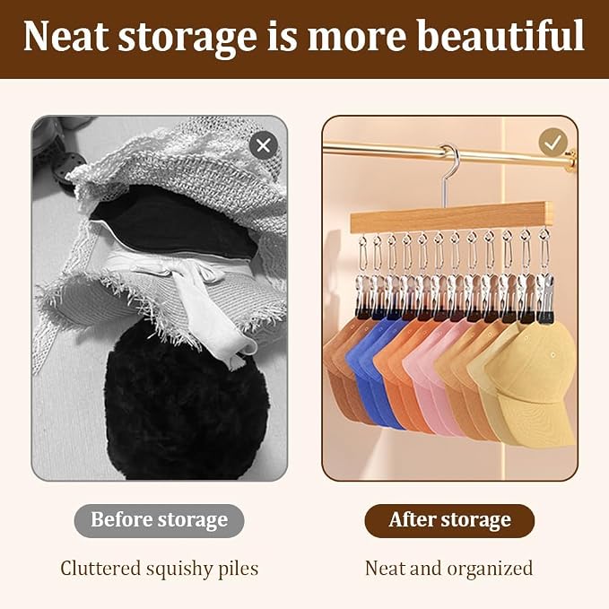2026 Closet Organizer with 12 Clips, Space Saving Hanging Closet Storage for Hats, Scarves, Socks, Jeans, Skirts & Pants, Multi-Purpose Clothes Hanger with Clips (2 PCS, Vintage)