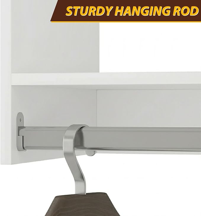 Modular Closet System, 46" Wide Wall-Mounted Closet Tower Organizer with Rods for Walk-In Closet Storage, White