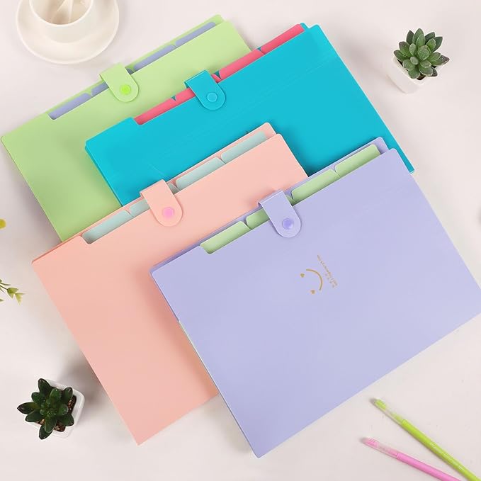SKYDUE Expanding File Folder 5 Pockets, Skydue Letter A4 Paper Accordion Document Organizer (Pink)