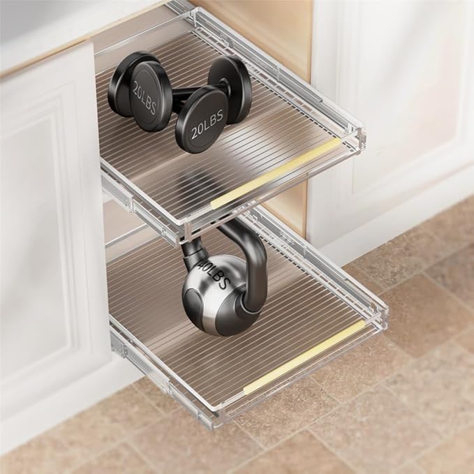 Expandable Pull Out Drawer 3Pack, Kitchen Cabinet Organizer Bottom-Mounted Slide Out Storage Shelves, 14.86''-25.86''W x 22.5''D