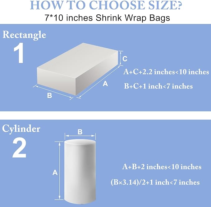 Shrink Wrap Bags, 100 Pcs 7x10 Inch Clear PVC Heat Seal Bag Film for Packaging Books, Soap Sleeve Packaging, Jars, Gifts, DVD/CD Film, Photo Frames, Candles, Bottles, and Homemade DIY Projects