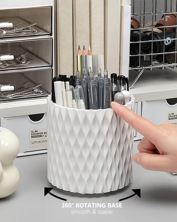 Lebenrich Rotating Pen Holder for Desk, 5 Slots Unique Blue Desk Pen Organizer Easthetic Desktop Supplies and Accessories for Women Girls, Pencil Cup Caddy for Office Home Art Supply