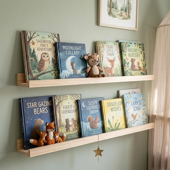 AZSKY 2pc 36in Natural Wood Floating Shelves, Country Rustic Style Wall Shelves for Kids Books, Photo Picture Ledge, Nursery Decor