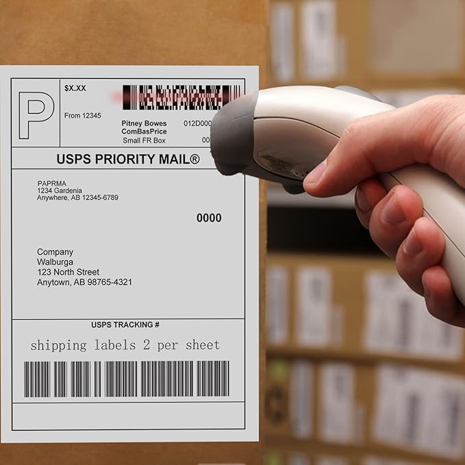Half Sheet 8.5x5.5inch Shipping Mailing Label 200 Counts, 2 Labels Per Sheet 8.5 x 11 for Laser & Inkjet Printer, Permanent Adhesive Label Square Corner (100 Sheets)
